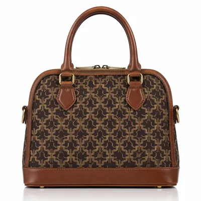 Luxury Leather Satchel with Geometric Folk Pattern
