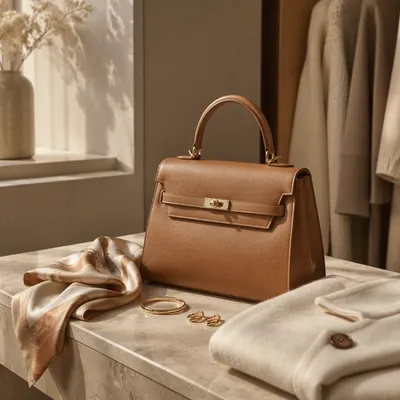 Elegant Leather Handbag with Silk Scarf