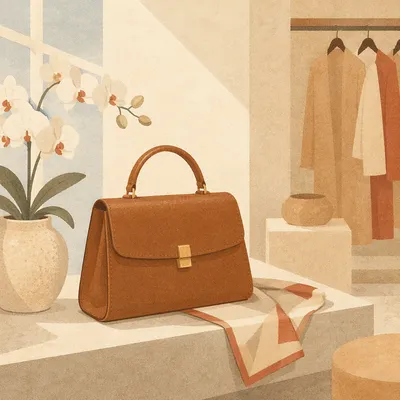 Luxury Leather Handbag with Orchids