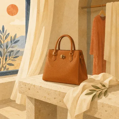 Caramel Leather Handbag in Warm Boutique Light