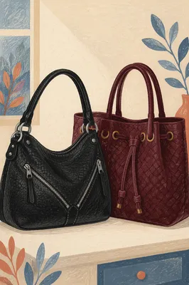 Luxury Leather Handbags on Cream Tabletop