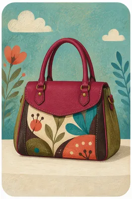 Luxury Leather Handbag with Folk Floral Pattern