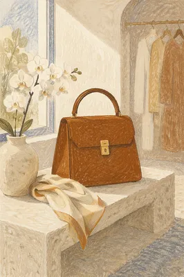 Luxury Leather Handbag with Orchids