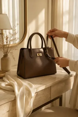 Luxury Espresso Leather Handbag Editorial