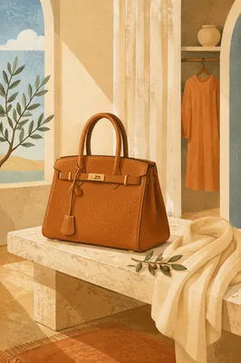 Caramel Leather Handbag in Quiet Luxury Setting