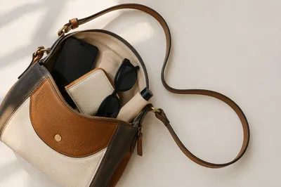 Luxury Leather Handbag Flat Lay