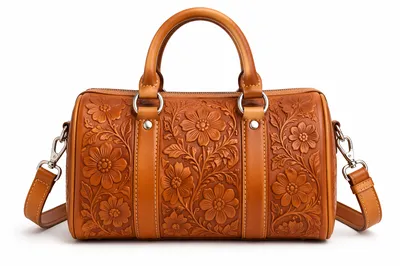 Embossed Caramel Leather Luxury Handbag