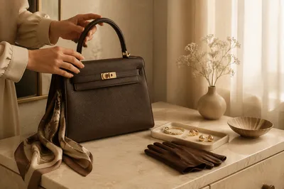 Elegant Leather Handbag in Refined Dressing Room
