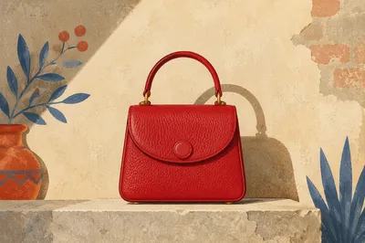 Luxury Red Leather Handbag in Sunlight