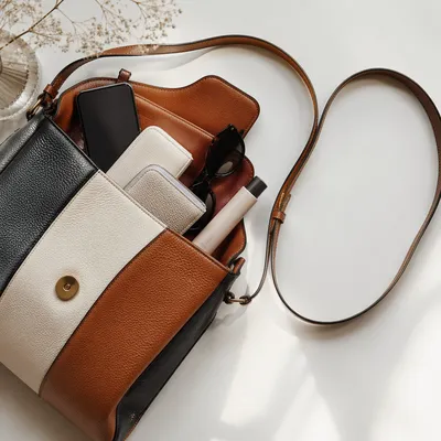 Luxury Leather Handbag Flat Lay