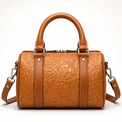 Luxury Caramel Leather Barrel Handbag