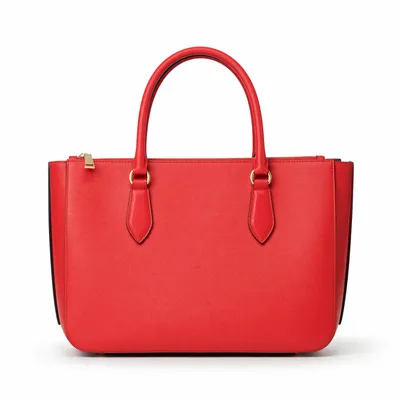 Luxury Red Leather Tote Handbag on White