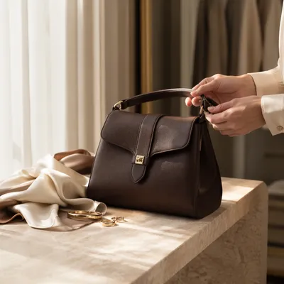 Luxury Espresso Leather Handbag Editorial