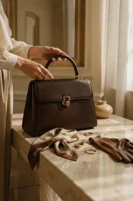 Luxury Leather Handbag in Elegant Dressing Room