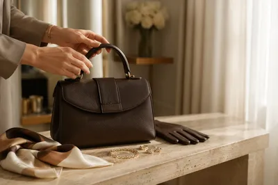 Luxury Leather Handbag in Elegant Dressing Room