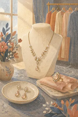 Elegant Jewelry Display in Soft Morning Light