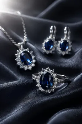 Elegant Sapphire Jewelry Display on Satin