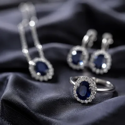 Elegant Sapphire Jewelry Display on Satin