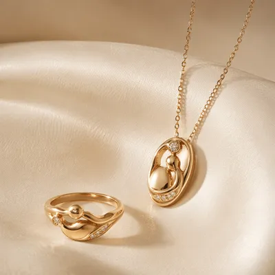 Elegant Gold Necklace and Ring Display
