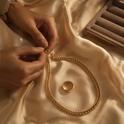 Elegant Gold Necklace and Ring Display