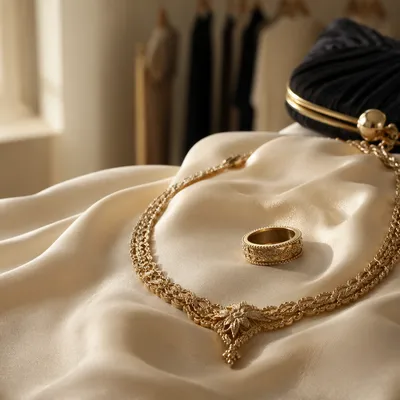 Elegant Gold Necklace and Ring Display
