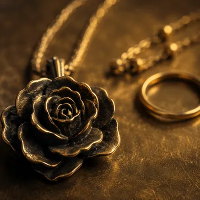 Elegant Gold Rose Pendant and Ring