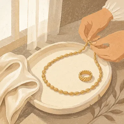 Elegant Gold Necklace and Ring Still Life