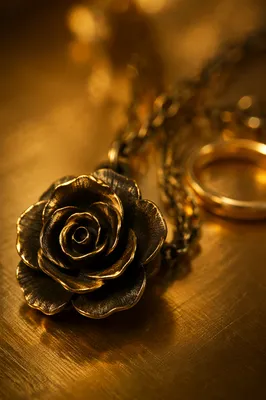 Elegant Gold Rose Pendant and Ring