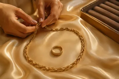 Elegant Gold Necklace and Ring Still Life