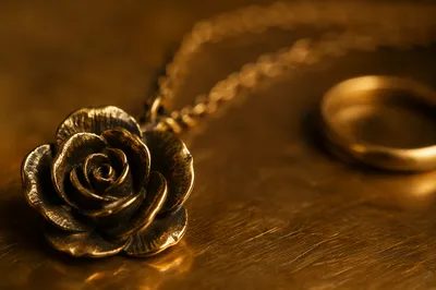 Elegant Gold Rose Pendant and Ring