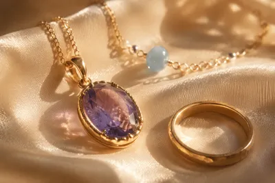 Elegant Gold Jewelry on Beige Silk