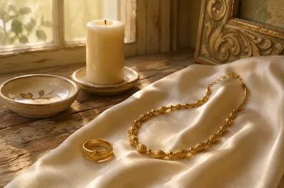 Elegant Gold Jewelry on Ivory Silk