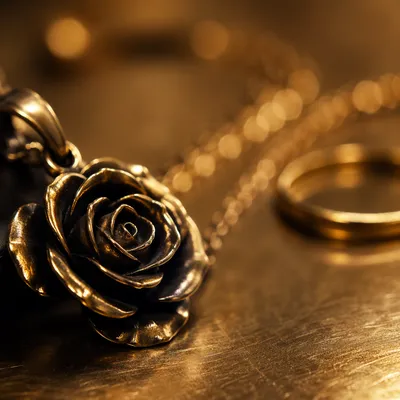 Elegant Gold Rose Pendant and Ring
