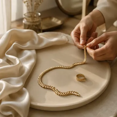 Elegant Gold Jewelry on Ivory Dressing Table