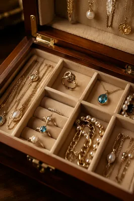 Elegant Gold Jewelry in Wooden Box