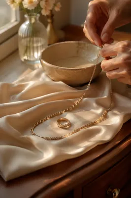 Elegant Gold Necklace and Ring Still Life