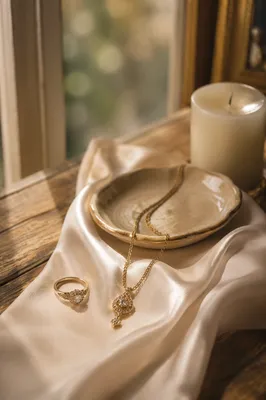 Elegant Gold Jewelry on Ivory Silk