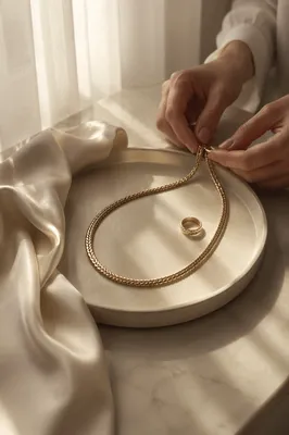 Elegant Gold Necklace and Ring Still Life