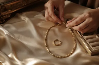 Elegant Gold Necklace and Ring Still Life