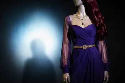 Elegant Violet Dress With Gold Jewelry