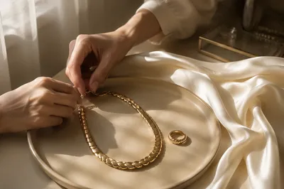 Elegant Gold Jewelry on Ivory Silk