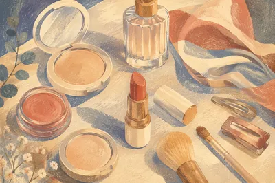 Elegant Vanity Makeup Flat Lay Close-Up