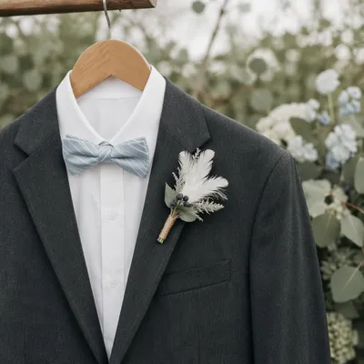 Charcoal Suit Jacket with Bow Tie