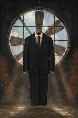 Charcoal Mens Suit on Industrial Hanger