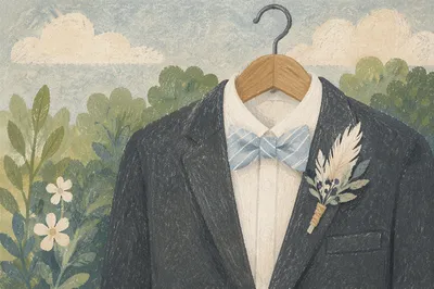 Charcoal Suit Jacket with Bow Tie