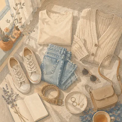 Relaxed Weekend Outfit Flat Lay Scene