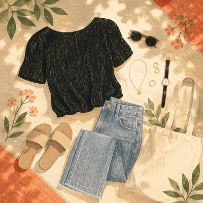 Casual Outfit Flat Lay with Golden Light