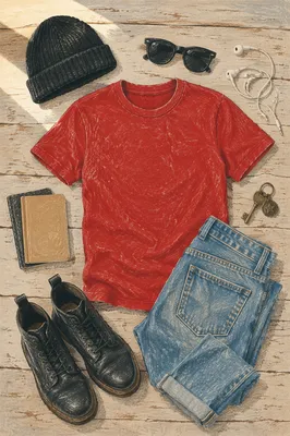 Casual Weekend Outfit Flat Lay on Wood
