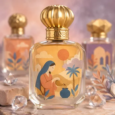 Elegant Golden Perfume Bottle Still Life