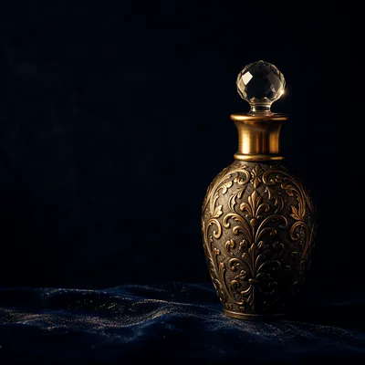 Elegant Antique Gold Perfume Bottle Still Life